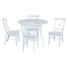 Set of 5 pcs - 42" Round Dual Drop Leaf Table with 4 RTA chairs