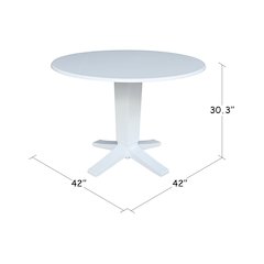 42 in Round Dual Drop Leaf Pedestal Dining Table in White