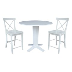 42 in Counter Height Dining Table with 2 Stools in White - 3 Piece Set
