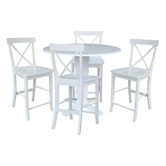 42 in Counter Height Dining Table with 4 Stools in White - 5 Piece Set