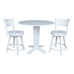 42 in Counter Height Dining Table with 2 Stools in White - 3 Piece Set