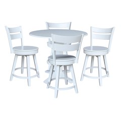 42 in Counter Height Dining Table with 4 Stools in White - 5 Piece Set