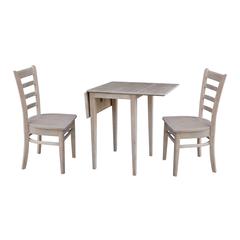 Small Dual Drop Leaf Table with Two Chairs, Washed Gray Taupe