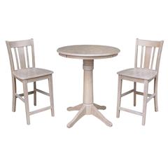 30" Round Pedestal Gathering Height Table With 2 San Remo Counter Height Stools