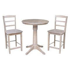 30" Round Pedestal Gathering Height Table With 2 San Remo Counter Height Stools