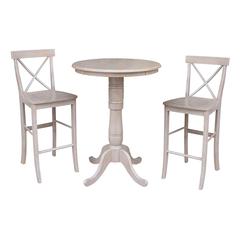 30" Round Pedestal Bar Height Table With 2 X-Back  Bar Height Stools