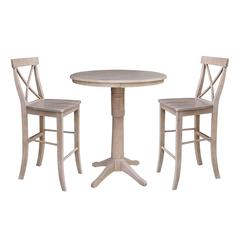 36" Round Pedestal Bar Height Table With 2 X-Back  Bar Height Stools