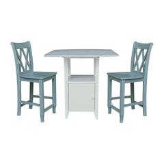 Dual Drop Leaf Bistro Table Counter Height With Storage, 2 Counter Height Stools