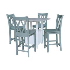 Dual Drop Leaf Bistro Table Counter Height with Storage 4 Counter Height Stools