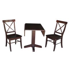 36" Square Dual Drop Leaf Table With 2 X-Back Chairs