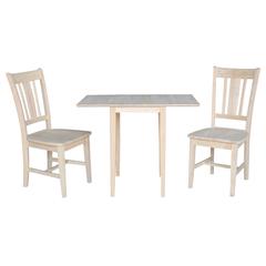 Small Drop Leaf Dining Table with 2 Splat Back Chairs - 3 Piece Dining Set