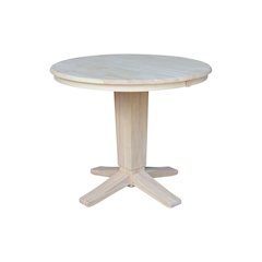 36 in Round Top Pedestal Dining Table with 12 in Leaf in Unfinished