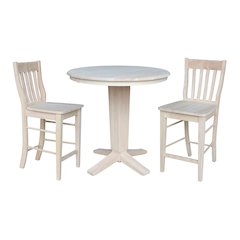 36 in Round Counter Height Dining Table with 12 in Leaf and 2 Stools - 3 Pcs Set