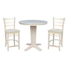 36 in Round Counter Height Dining Table with 12 in Leaf and 2 Stools - 3 Pcs Set