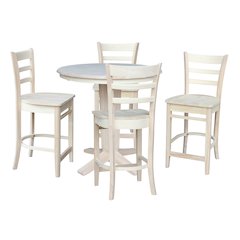 36 in Round Counter Height Dining Table with 12 in Leaf Pcs - 5 Piece Set