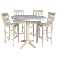 36" Round Extension Dining Table 40.9"H With 4 Cafe Bar height Stools, Unfinished