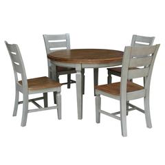 44 in. Round Top Dining Table with 4 Chairs in Hickory/Stone