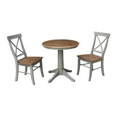 30" Round Top Pedestal Table With 2 X-Back Chairs - Set of 3 Pieces