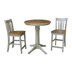 30" Round Pedestal Gathering Height Table With 2 San Remo Counter Height Stools - Set of 3pcs