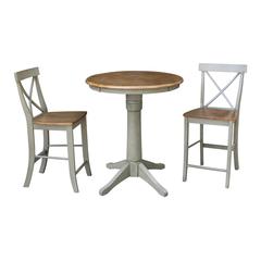 30" Round Pedestal Gathering Height Table With 2 X-Back Counter Height Stools