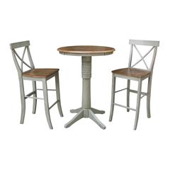 30" Round Pedestal Bar Height Table With 2 X-Back  Bar Height Stools