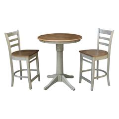 30" Round Pedestal Gathering Height Table With 2 Emily Counter Height Stools