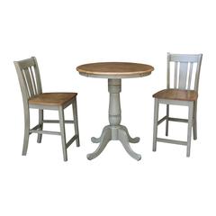 30" Round Pedestal Gathering Height Table With 2 San Remo Counter Height Stools