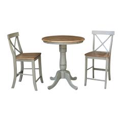 30" Round Pedestal Gathering Height Table With 2 X-Back Counter Height Stools