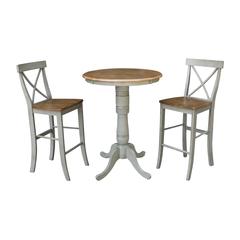30" Round Pedestal Bar Height Table With 2 X-Back  Bar Height Stools