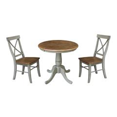 30" Round Top Pedestal Table With 2 X-Back Chairs - Set of 3 Pieces