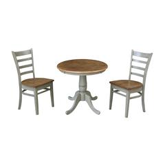 30" Round Top Pedestal Table With 2 Emily Chairs - Set of 3 Pieces