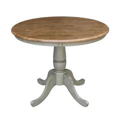 36" Round Top Pedestal Table - Dining Height - Distressed Hickory/Stone Finish