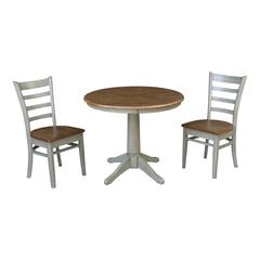 36" Round Top Pedestal Table With 2 Emily Chairs - Set of 3 Pieces