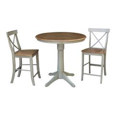 36" Round Pedestal Gathering Height Table With 2 X-Back Counter Height Stools