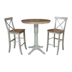 36" Round Pedestal Bar Height Table With 2 X-Back  Bar Height Stools