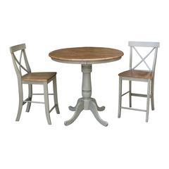 36" Round Pedestal Gathering Height Table With 2 X-Back Counter Height Stools