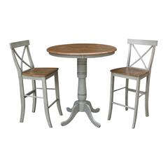 36" Round Pedestal Bar Height Table With 2 X-Back  Bar Height Stools