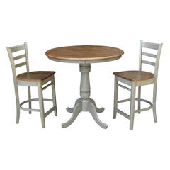 36" Round Pedestal Gathering Height Table With 2 Emily Counter Height Stools