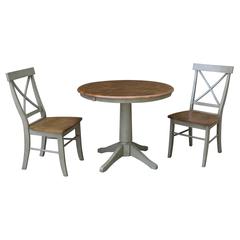 36" Round Extension Dining Table With 2 X-Back Chairs 3pcs set