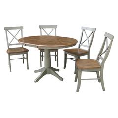 36" Round Extension Dining Table With 4 X-Back Chairs - Set of 5 Pieces