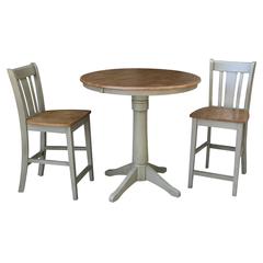 36" Round Extension Dining Table With 2 San Remo Counter Height Stools - Set