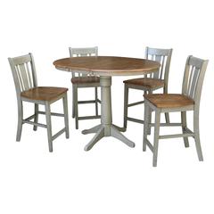 36" Round Extension Dining Table With 4 San Remo Counter Height Stools - Set