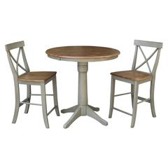 36" Round Extension Dining Table With 2 X-Back Counter Height Stools - Set