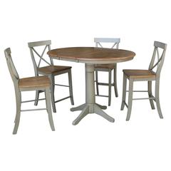 36" Round Extension Dining Table With 4 X-Back Counter Height Stools - Set