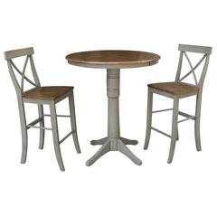 36" Round Extension Dining Table With 2 X-Back Bar Height Stools - Set