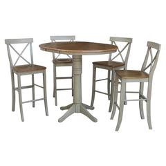 36" Round Extension Dining Table With 4 X-back Bar Height Stools - Set