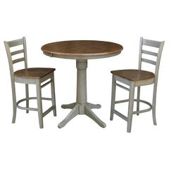 36" Round Extension Dining Table With 2 Emily Counter Height Stools - Set