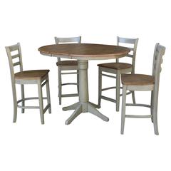 36" Round Extension Dining Table With 4 Emily Counter Height Stools - Set