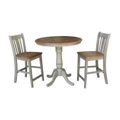36" Round Extension Dining Table With 2 San Remo Counter Height Stools - Set of 3 Pieces