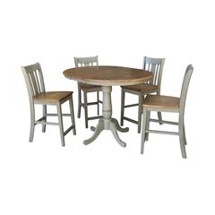 36" Round Extension Dining Table With 4 San Remo Counter Height Stools - Set of 5 Pieces